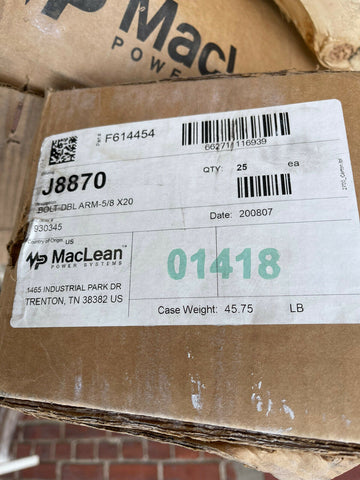 (25) MACLEAN POWER SYSTEMS J8870 Double Arming Bolt, 5/8 in. Dia x 20 in. L Bolt