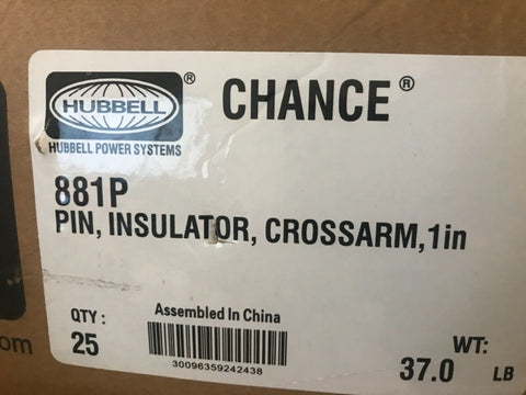 25 Hubbell Power PIN INSULATOR CROSSARM, 1IN" 881P-Mega Mart Warehouse-Ultimate Unclaimed Freight Buyer and Seller Specialists