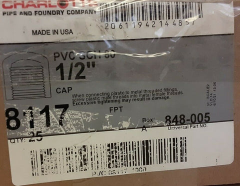 BRAND NEW charlotte cap PVC 1/2  8117/848-005 (lot of 25)