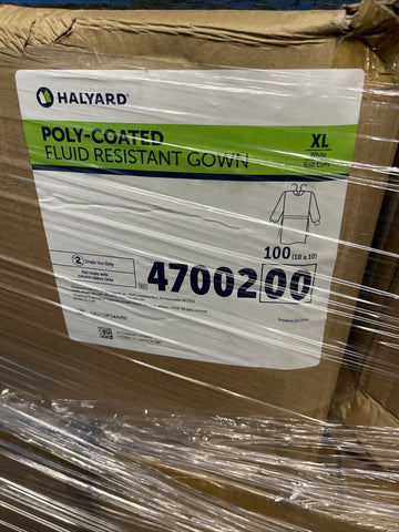 100 Halyard Poly-Coated Fluid Resistant Gown, Knit Cuff, XL White, 47002