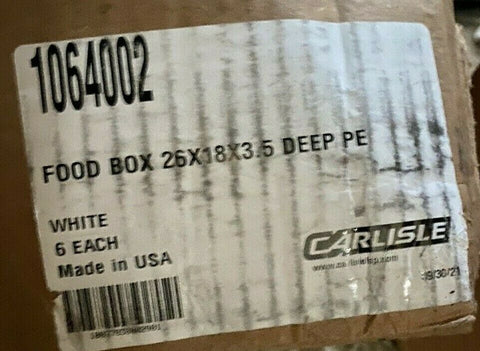 BRAND NEW 1064002 CARLISLE  FOOD BOX 26 X18 X 3.5 DEEP PE  ( 6 PER LOT )