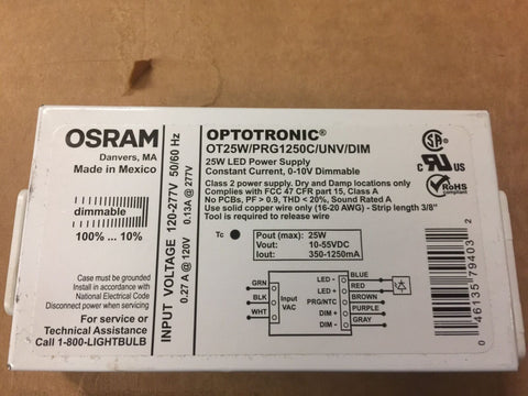 OSRAM / Sylvania Optotronic OT25W/ PRG1250C/ Unv / Dim 25w LED Dimmabl Puissance