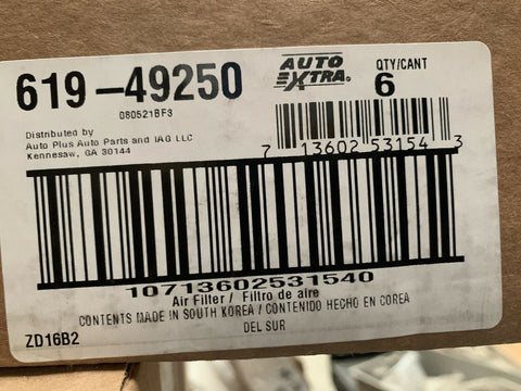 NEW Auto Extra Air Filter 619-49250 (6 PC LOT)