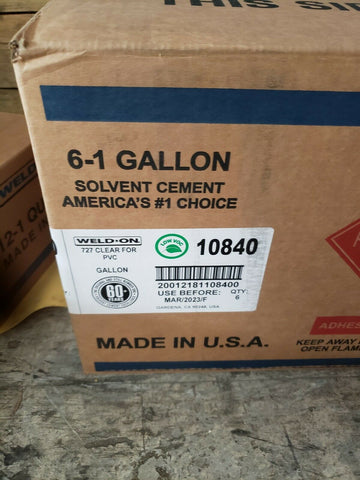 WELD*ON 727 CLEAR FOR PVC SOLVENT CEMENT, 10840, LOW VOC, (6 - 1 GALLON/CASE)-Mega Mart Warehouse-Ultimate Unclaimed Freight Buyer and Seller Specialists