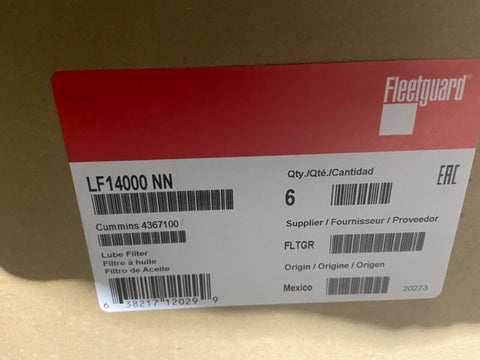 NEW GENUINE Fleetguard LF14000NN Oil Filter Cummins 4367100 (PACK OF 6)-Mega Mart Warehouse-Ultimate Unclaimed Freight Buyer and Seller Specialists