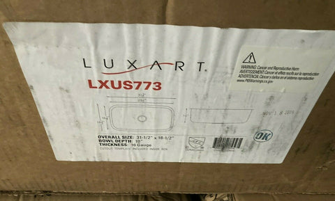 Luxart LXUS773 31-1/2" x 18-1/2" 1-Bowl Undermount Kitchen Sink Brushed Satin-Mega Mart Warehouse