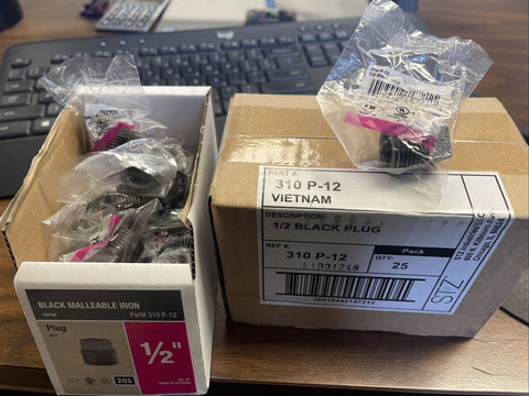 (CASE OF 25) 310 P-12, 1/2" BLACK PLUG **FREE SHIPPING**