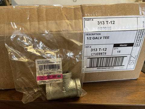 (15 PC CASE) 1/2 GALVANIZED MALLEABLE IRON TEE 313 T-12, 502085 **SHIPS FREE**
