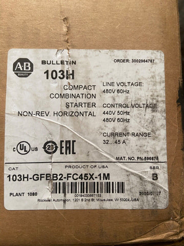 NEW ALLEN BRADLEY 103H-GFBB2-FC45X-1M