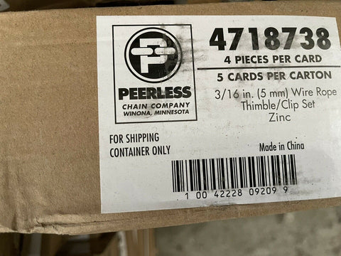 PEERLESS 4718738 3/16" WIRE ROPE THIMBLE/CLIP SET ZINC (5 CARDS - 4 PER CARD)-Mega Mart Warehouse