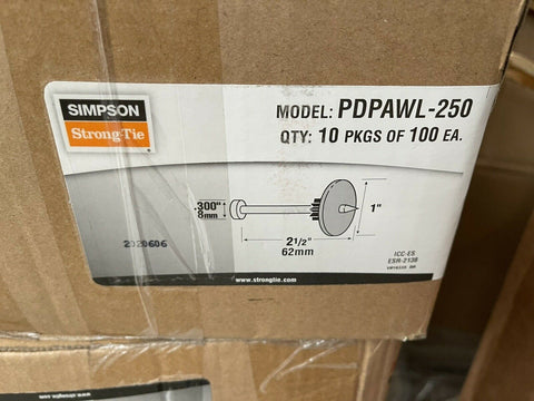 Simpson PDPAWL-250 2-1/2" by .157" Diameter with 1" Washer (10 X 100=1,000/CASE)