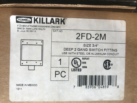 KILLARK 2FD-2M Device Box,3/4" Hub,4.62" L,Gray G5070725-Mega Mart Warehouse-Ultimate Unclaimed Freight Buyer and Seller Specialists