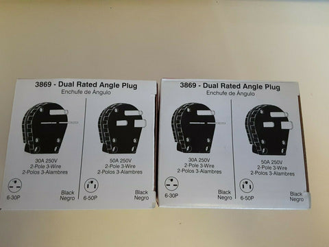(2) NEW Pass & Seymour Legrand 3869 Angle Plug 250V 30 Amp/50 amp, 2 Pole 3 Wire