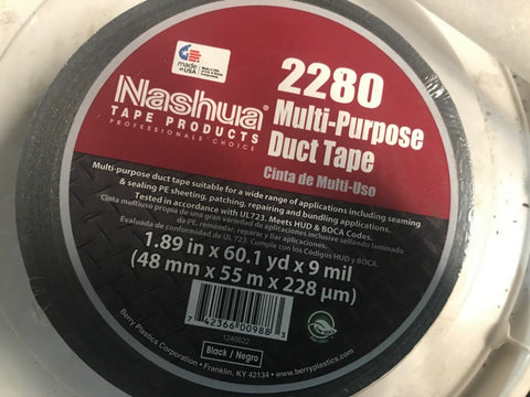 NASHUA 2280 Black Duct Tape - 48mm x 55M (2x60) Industrial Grade - LOT of 2-Mega Mart Warehouse-Ultimate Unclaimed Freight Buyer and Seller Specialists