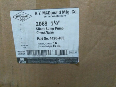 NEW AY McDonald 4420-465 2069 1 Silent Sump Check Valve, 1/2-Inch CASE OF 16-Mega Mart Warehouse-Ultimate Unclaimed Freight Buyer and Seller Specialists