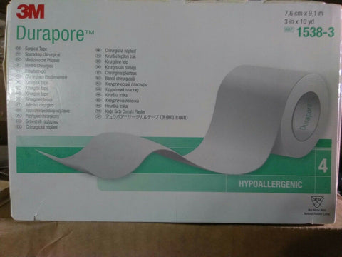3M DURAPORE SILK SURGICAL TAPE HYPOALLERGENIC 3". EACH. #1538-3. NEW-Mega Mart Warehouse-Ultimate Unclaimed Freight Buyer and Seller Specialists