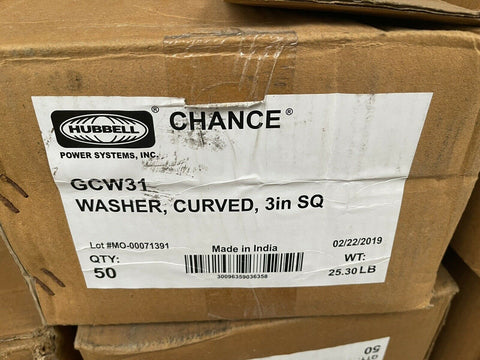 HUBBELL WASHER, SQ CURVED, 11/16in HOLE, 3in SQ, GCW31, (50 PC CASE)-Mega Mart Warehouse