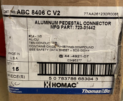 Nuevo Thomas & Betts Aluminio Pedestal Conector # 14-1/0 723-31442 (15PC)