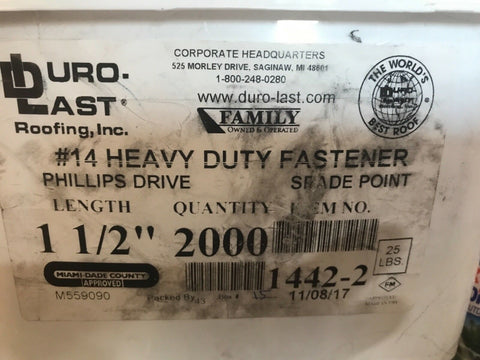 DURO LAST 1442-2 #14 HEAVY DUTY FASTENERS 2000 PCS, 25LBS-Mega Mart Warehouse-Ultimate Unclaimed Freight Buyer and Seller Specialists