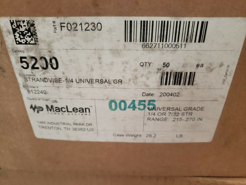 GENUINE MACLEAN 5200 1/4" STRAND VISE, UNIVERSAL, F021230, RANGE .215 - .270"-Mega Mart Warehouse-Ultimate Unclaimed Freight Buyer and Seller Specialists