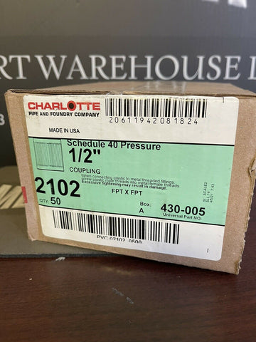 NEW CHARLOTTE 2102 SCHEDULE 40, 1/2" COUPLING, 430-005