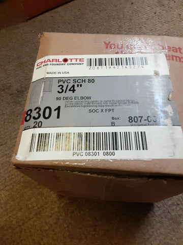 BRAND NEW charlotte 90 deg. elbow 8301,807-007 (1 case of 20)