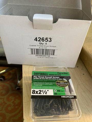 BRAND NEW 42653 COARSE THREAD  DRYWALL SCREWS 8 X 2-1/2  HILLMAN