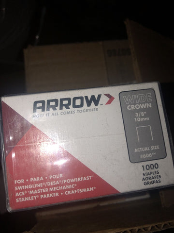 Lof of 5 Packs- Arrow Fastener #606 Wide Crown Staples 3/8" 10mm 1000 Per Pack-Mega Mart Warehouse-Ultimate Unclaimed Freight Buyer and Seller Specialists