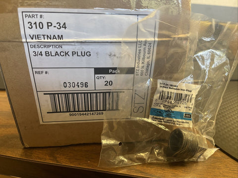 (CASE OF 20) STZ 310 P-34 Plug Black 3/4-Inch  **FREE SHIPPING**