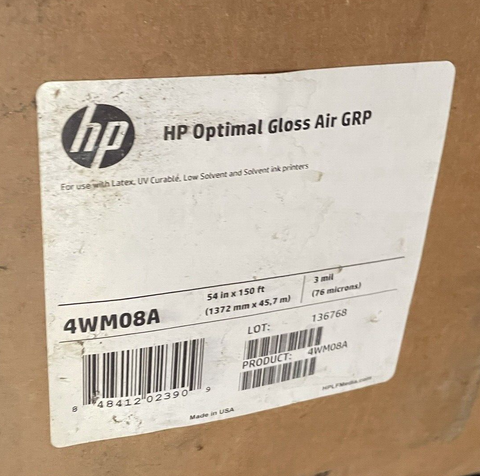 HP Optical Gloss air GRP, 54" x 150' reposionable adhesive vinyl