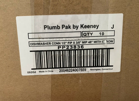 (10) NEW Plumb Pak PP23836 Dishwasher Connector 1/2" FIP X 3/8" MIP 48" Elbow