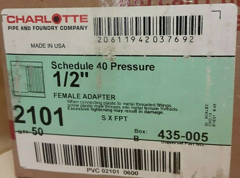 NEW charlotte pipe 2101/435-005 female adaptor 1/2" (50 fittings per box)