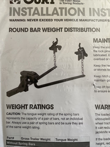 NEW Curt Weight Distributing Hitch Round Bar 17000