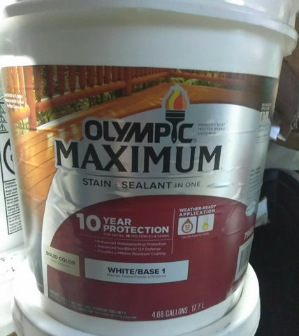 NEW Olympic Maximum 5 gal. White Base 1 Solid Color Exterior Stain Sealant One-Mega Mart Warehouse-Ultimate Unclaimed Freight Buyer and Seller Specialists