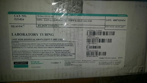 50 ft Laboratory Grade Silastic tubing 3/8" ID x 5/8" OD 515-021 DOW Corning-Mega Mart Warehouse-Ultimate Unclaimed Freight Buyer and Seller Specialists
