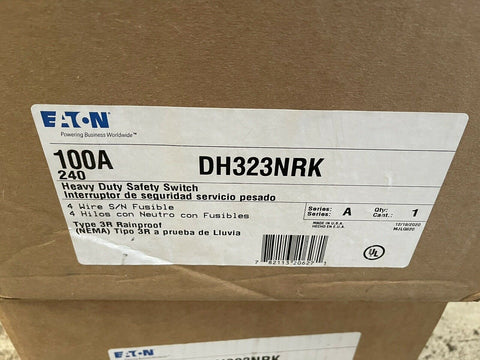 NEW EATON DH323NRK - 100A/3P HD Fusible Safety Switch W/Neut 240V Nema-Mega Mart Warehouse