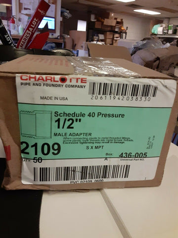 BRAND NEW charlotte sch 40 1/2" male adapter 2109, 436-005 ( 1/box of 50 pieces)
