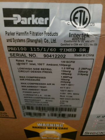 NEW PARKER HANNIFIN PRD100-115160 PRD Series Refrigeration Air Dryer 4005166-Mega Mart Warehouse-Ultimate Unclaimed Freight Buyer and Seller Specialists