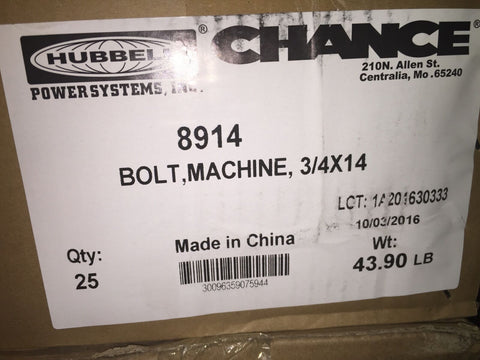 Hubbell Power Systems Chance Máquina Perno 8914 3/4X14 25 Pernos