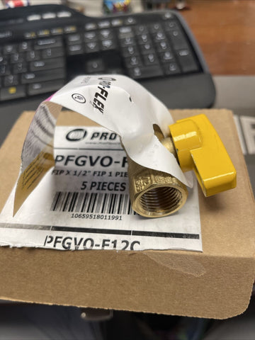 (5 PC CASE) Pro-Flex PFGVO-F12 Gas Valve 1/2in FIP X FIP Brass