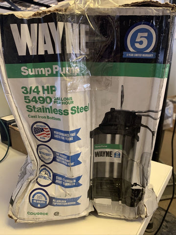 NEW Wayne CDU980E Sump Pump, 3/4 HP 5490 GPH ,Stainless Steel, Cast Iron Bottom