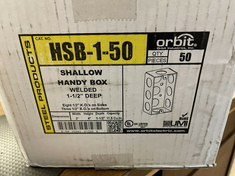 (CASE OF 50) ORBIT HSB-1-50 1-1/2" SHALLOW HANDY BOX **FREE SHIPPING**