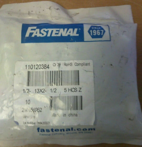 (16 BAGS OF 10)Fastenal 110120384 1/2"-13 x 2"Grade 5 Zinc Finish Hex Cap Screw-Mega Mart Warehouse-Ultimate Unclaimed Freight Buyer and Seller Specialists