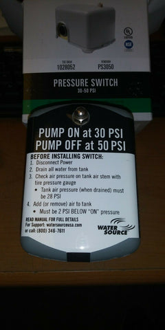(1 BOX OF 3) NEW Water Source Pressure Switch 30-50 PSI Model PS3050-Mega Mart Warehouse
