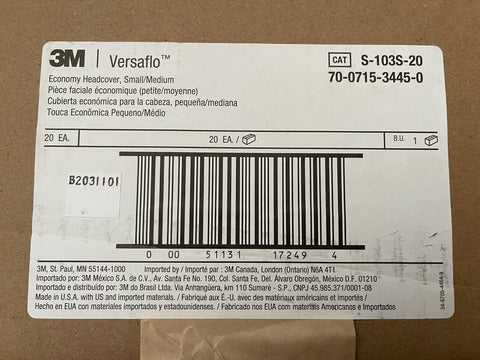3M Versaflo Economy Headcover/ Hood, Small/Medium, S-103S-20, (CASE OF 20)