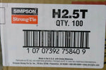 100 Pk Simpson Strong-Tie Galv Steel 18 Ga Rafter To Top Plate Brace Tie H2.5T-Mega Mart Warehouse-Ultimate Unclaimed Freight Buyer and Seller Specialists