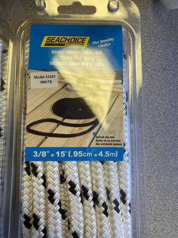 DOUBLE BRAID DOCK LINE  3/8" X 15FT SEACHOICE 42401 ( 3 PER LOT )