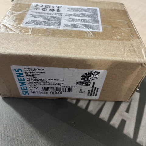 New 3RT2025-1BB40  SIEMENS CONTACTOR, AC-3, 7.5KW/400V, 1NO+1NC, DC