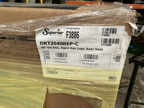 BRAND   NEW  F3886 SUPERIOR FIREPLACE DRT2040REP-C 40" DV ELEC, AGED OAK LOGS