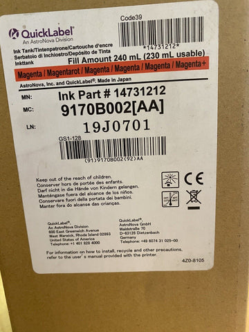 BRAND NEW  QUICKLABEL REPLACEMENT 14731212 MAGENTA  240ML   19J0701